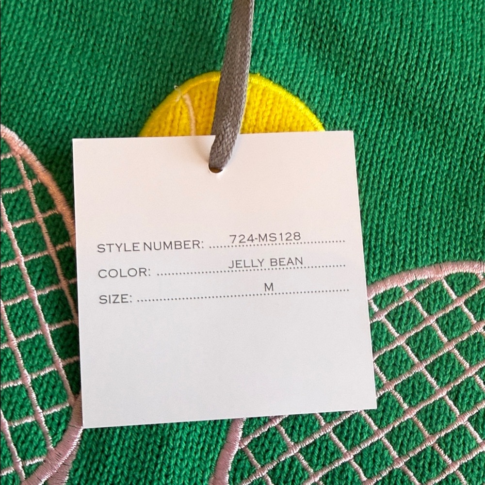 Marled Green Crewneck Sweater with Tennis Racket Appliqué - Picture 4 of 7